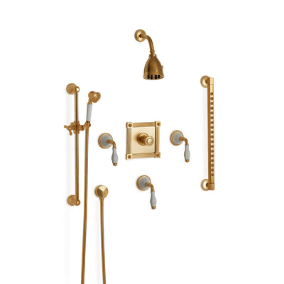 Sherle Wagner International Scalloped Ceramic High Flow Thermostatic Shower System in Gold Plate metal finish with White Glaze inserts