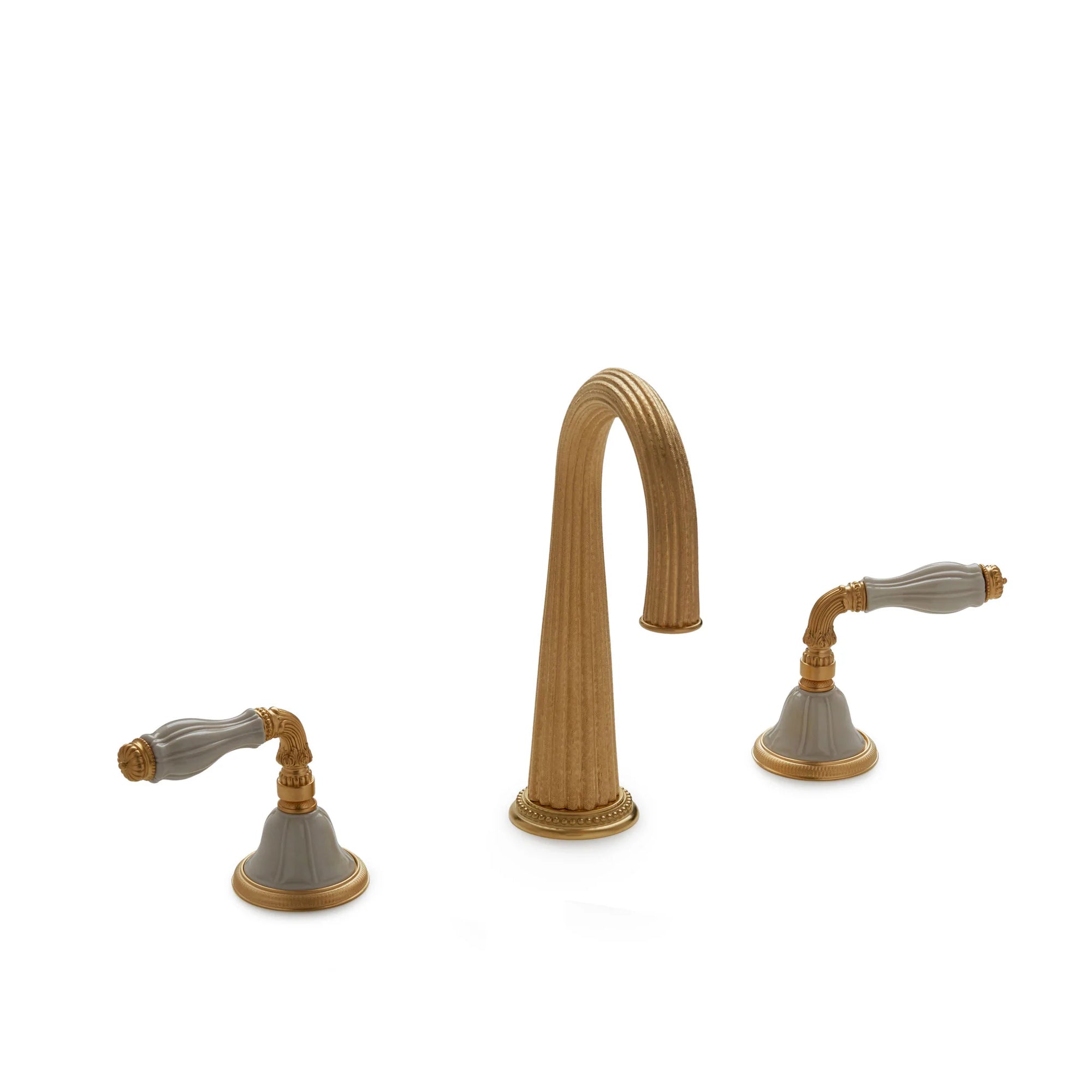 1029BAR821-03SD-GP Sherle Wagner International Scalloped Ceramic Fluted Lever Bar Set in Gold Plate metal finish with Sand Glaze inserts