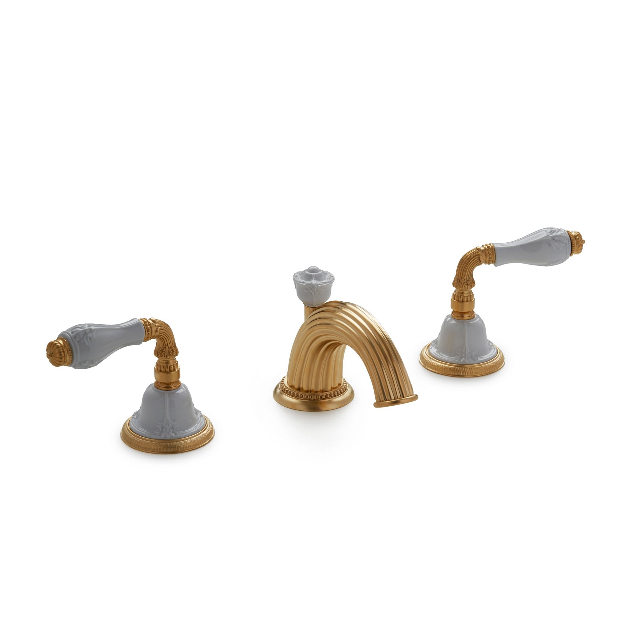 1029BSN813-04WH-GP Sherle Wagner International Provence Ceramic Fluted Lever Faucet Set in Gold Plate metal finish with White Glaze inserts