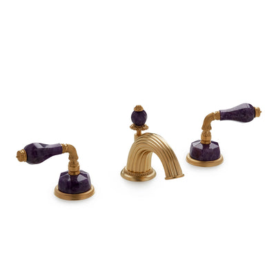 1029BSN813-AMET-GP Sherle Wagner International Semiprecious Fluted Lever Faucet Set in Gold Plate metal finish with Amethyst inserts