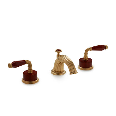 1029BSN813-JASP-GP Sherle Wagner International Semiprecious Fluted Lever Faucet Set in Gold Plate metal finish with Jasper Semiprecious inserts