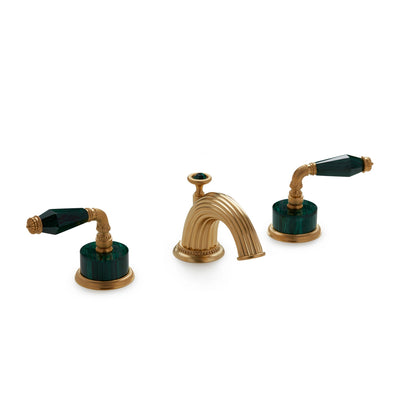 1029BSN813-MALA-GP Sherle Wagner International Semiprecious Fluted Lever Faucet Set in Gold Plate metal finish with Malachite Semiprecious inserts