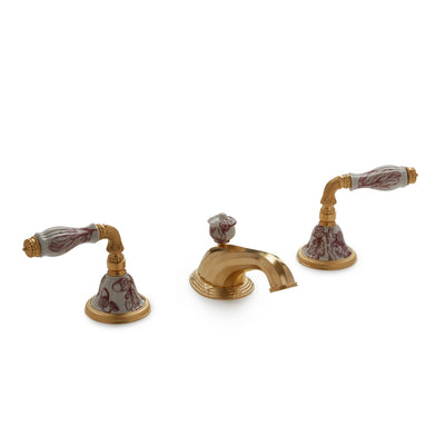 1029BSN818-99GA-SD-GP Sherle Wagner International Scalloped Ceramic Fluted Lever Faucet Set in Gold Plate metal finish in Acorn & Oakleaf Garnet painted on Sand