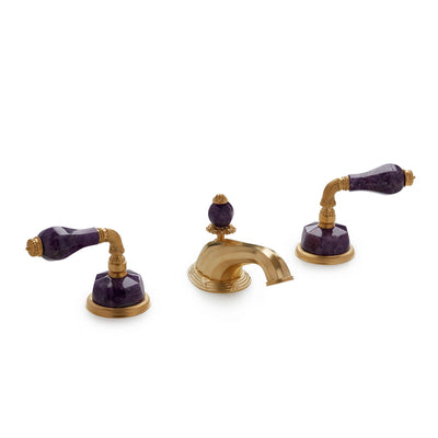 1029BSN818-AMET-GP Sherle Wagner International Semiprecious Fluted Lever Faucet Set in Gold Plate metal finish with Amethyst inserts