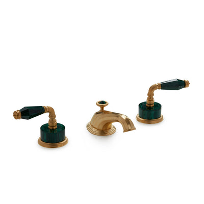 1029BSN818-MALA-GP Sherle Wagner International Semiprecious Fluted Lever Faucet Set in Gold Plate metal finish with Malachite Semiprecious inserts