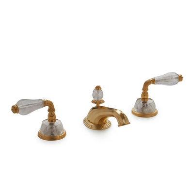 1029BSN818-RKCR-GP Sherle Wagner International Semiprecious Fluted Lever Faucet Set in Gold Plate metal finish with Rock Crystal inserts