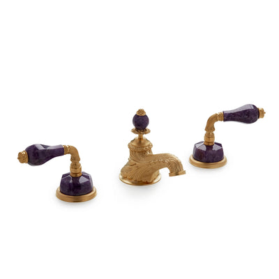 1029BSN819-AMET-GP Sherle Wagner International Semiprecious Fluted Lever Faucet Set in Gold Plate metal finish with Amethyst inserts