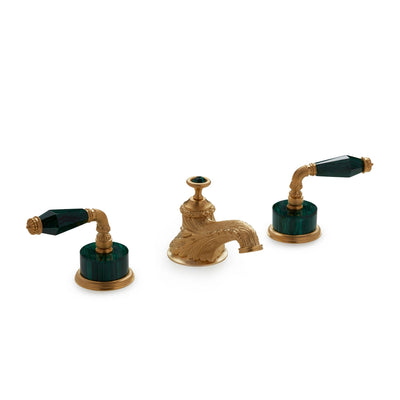 1029BSN819-MALA-GP Sherle Wagner International Semiprecious Fluted Lever Faucet Set in Gold Plate metal finish with Malachite Semiprecious inserts