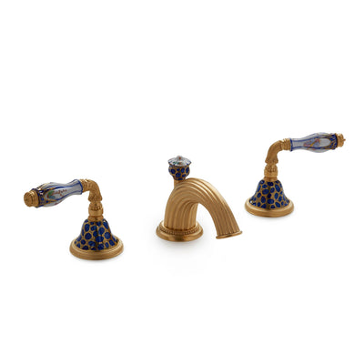 1029BSN821-60BL-WH-GP Sherle Wagner International Scalloped Ceramic Fluted Lever Faucet Set in Gold Plate metal finish in Chinoiserie Blue painted on White