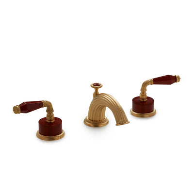 1029BSN821-JASP-GP Sherle Wagner International Semiprecious Fluted Lever Faucet Set in Gold Plate metal finish with Jasper Semiprecious inserts