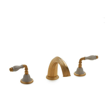 1029DKT813-03SD-GP Sherle Wagner International Scalloped Ceramic Fluted Lever Deck Mount Tub Set in Gold Plate metal finish with Sand Glaze inserts