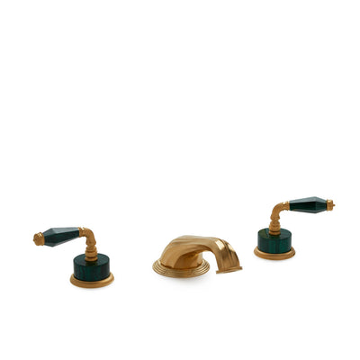 1029DKT818-MALA-GP Sherle Wagner International Semiprecious Fluted Lever Deck Mount Tub Set in Gold Plate metal finish with Malachite Semiprecious inserts