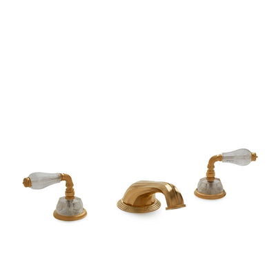 1029DKT818-RKCR-GP Sherle Wagner International Semiprecious Fluted Lever Deck Mount Tub Set in Gold Plate metal finish with Rock Crystal inserts