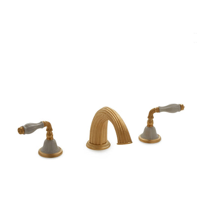 1029DKT821-03SD-GP Sherle Wagner International Scalloped Ceramic Fluted Lever Deck Mount Tub Set in Gold Plate metal finish with Sand Glaze inserts