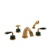 1029DTS813-MALA-GP Sherle Wagner International Semiprecious Fluted Lever Deck Mount Tub Set with Hand Shower in Gold Plate metal finish with Malachite Semiprecious inserts