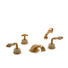1029DTS818-HNOX-GP Sherle Wagner International Onyx Fluted Lever Deck Mount Tub Set with Hand Shower in Gold Plate metal finish with Honey Onyx inserts