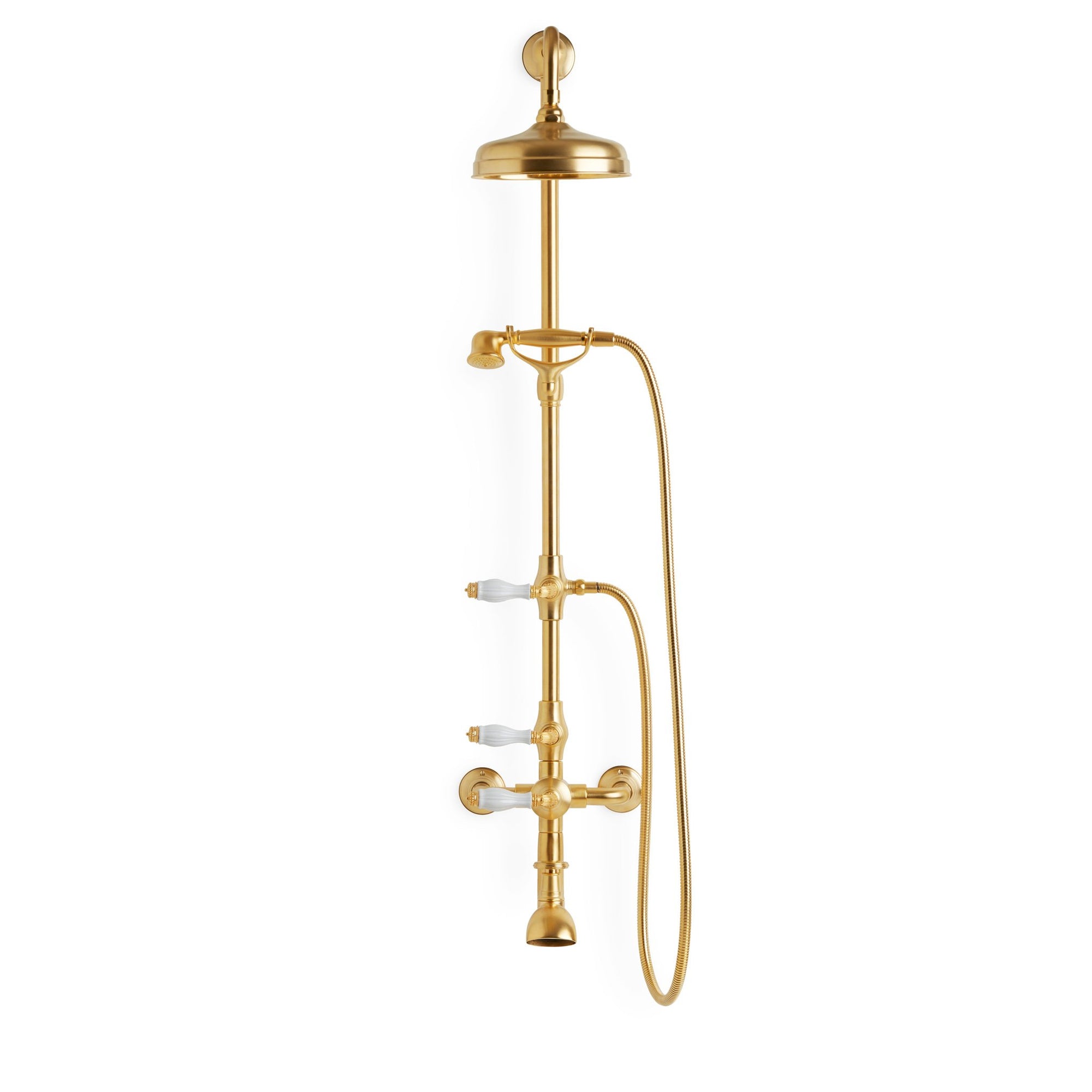 1029XSHR-03WH-GP Sherle Wagner International Scalloped Ceramic Fluted Lever Exposed Shower Set in Gold Plate metal finish with White Glaze inserts