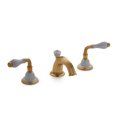 1030BSN813-04WH-GP Sherle Wagner International Provence Ceramic Laurel Lever Faucet Set in Gold Plate metal finish with White Glaze inserts