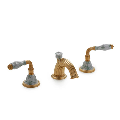 1030BSN813-89SG-WH-GP Sherle Wagner International Scalloped Ceramic Laurel Lever Faucet Set in Gold Plate metal finish in Le Jardin Sage painted on White