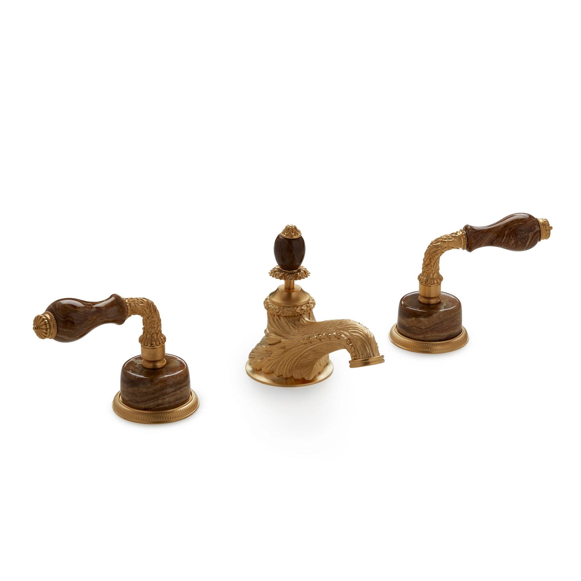 1030BSN819-BROX-GP Sherle Wagner International Onyx Laurel Lever Faucet Set in Gold Plate metal finish with Brown Onyx inserts