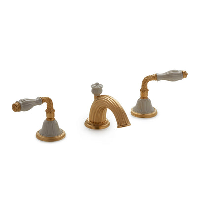 1030BSN821-03SD-GP Sherle Wagner International Scalloped Ceramic Laurel Lever Faucet Set in Gold Plate metal finish with Sand Glaze inserts