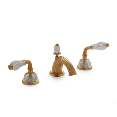 1030BSN821-RKCR-GP Sherle Wagner International Semiprecious Laurel Lever Faucet Set in Gold Plate metal finish with Rock Crystal inserts