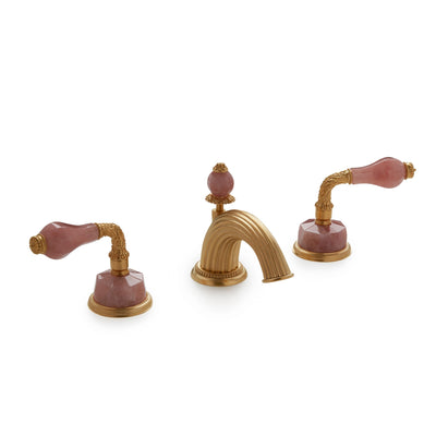 1030BSN821-RSQU-GP Sherle Wagner International Semiprecious Laurel Lever Faucet Set in Gold Plate metal finish with Rose Quartz inserts
