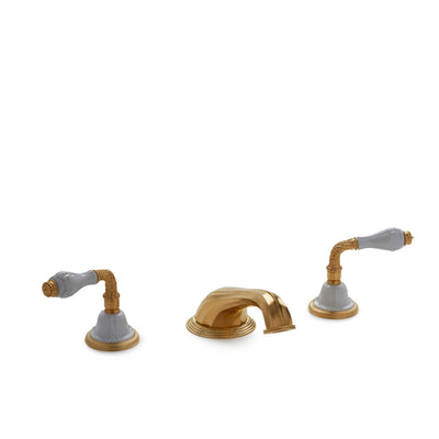 1030DKT818-04WH-GP Sherle Wagner International Provence Ceramic Laurel Lever Deck Mount Tub Set in Gold Plate metal finish with White Glaze inserts