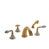 1030DTS813-04WH-GP Sherle Wagner International Provence Ceramic Laurel Lever Deck Mount Tub Set with Hand Shower in Gold Plate metal finish with White Glaze inserts