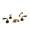1030DTS818-MALA-GP Sherle Wagner International Semiprecious Laurel Lever Deck Mount Tub Set with Hand Shower in Gold Plate metal finish with Malachite Semiprecious inserts