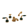 1030DTS819-MALA-GP Sherle Wagner International Semiprecious Laurel Lever Deck Mount Tub Set with Hand Shower in Gold Plate metal finish with Malachite Semiprecious inserts