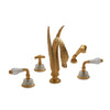 1030DTS820-RKCR-GP Sherle Wagner International Swan with Semiprecious Laurel Lever Deck Mount Tub Set with Hand Shower in Gold Plate metal finish with Rock Crystal inserts