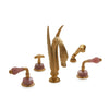 1030DTS820-RSQU-GP Sherle Wagner International Swan with Semiprecious Laurel Lever Deck Mount Tub Set with Hand Shower in Gold Plate metal finish with Rose Quartz inserts