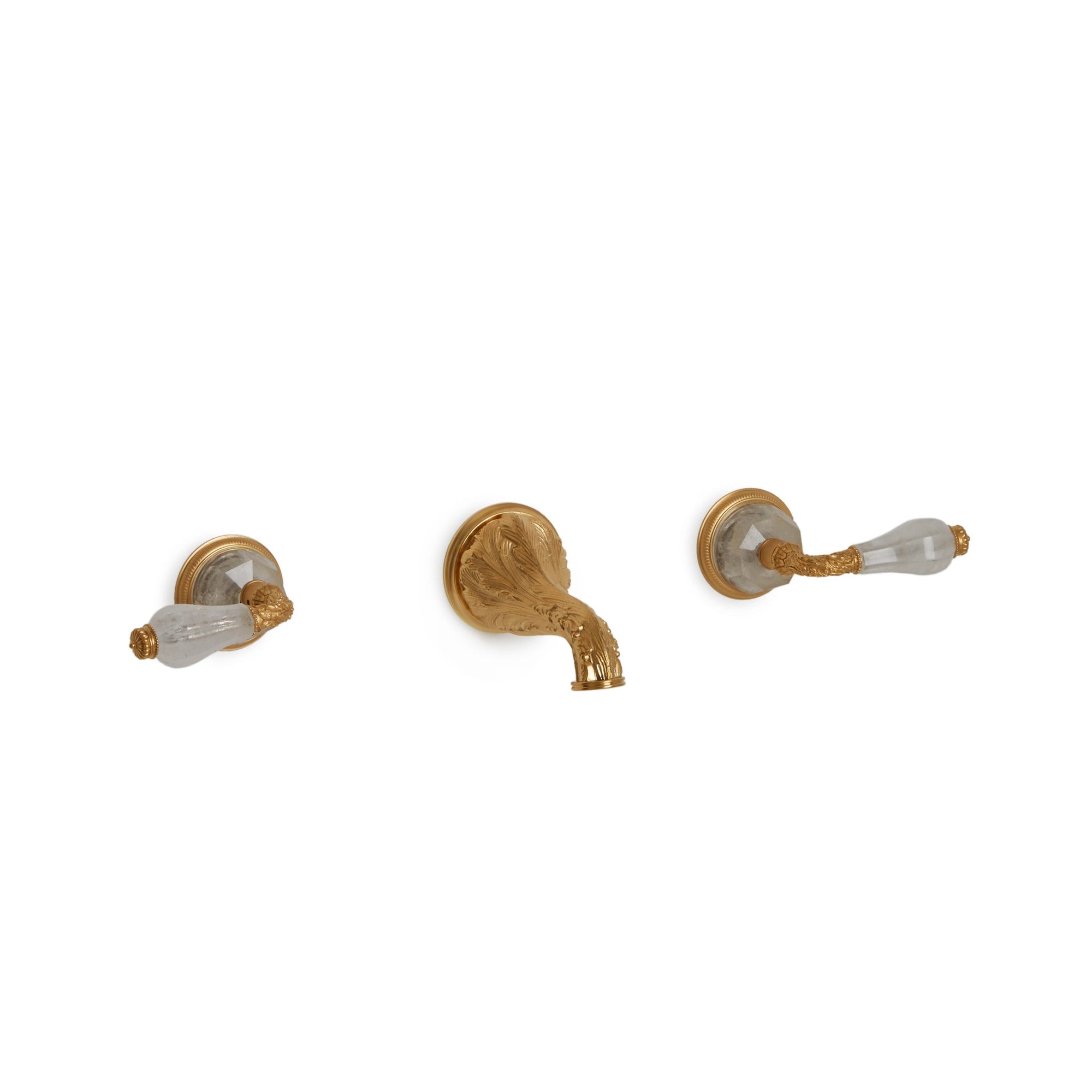 1030WBS819-RKCR-GP Sherle Wagner International Semiprecious Knurled Knob Wall Mount Faucet Set in Gold Plate metal finish with Rock Crystal inserts