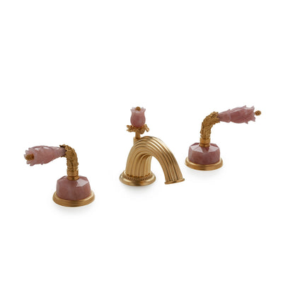 1040BSN813-RSQU-GP Sherle Wagner International Semiprecious Leaves Lever Faucet Set in Gold Plate metal finish with Rose Quartz inserts