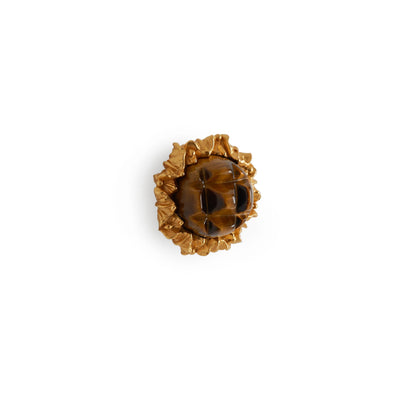 1047-BRTI-GP Sherle Wagner International Brown Tiger Eye Insert Leaves Cabinet & Drawer Knob in Gold Plate metal finish