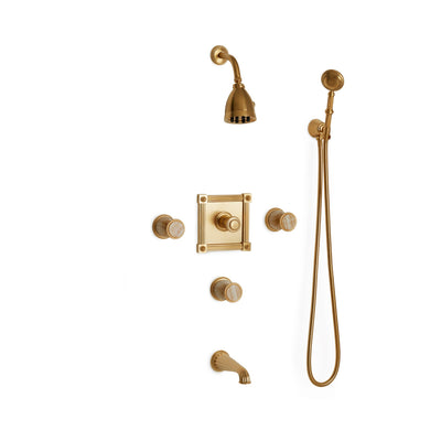 Sherle Wagner International Stone Knurled High Flow Thermostatic Shower and Tub System in Gold Plate metal finish with Honey Onyx inserts