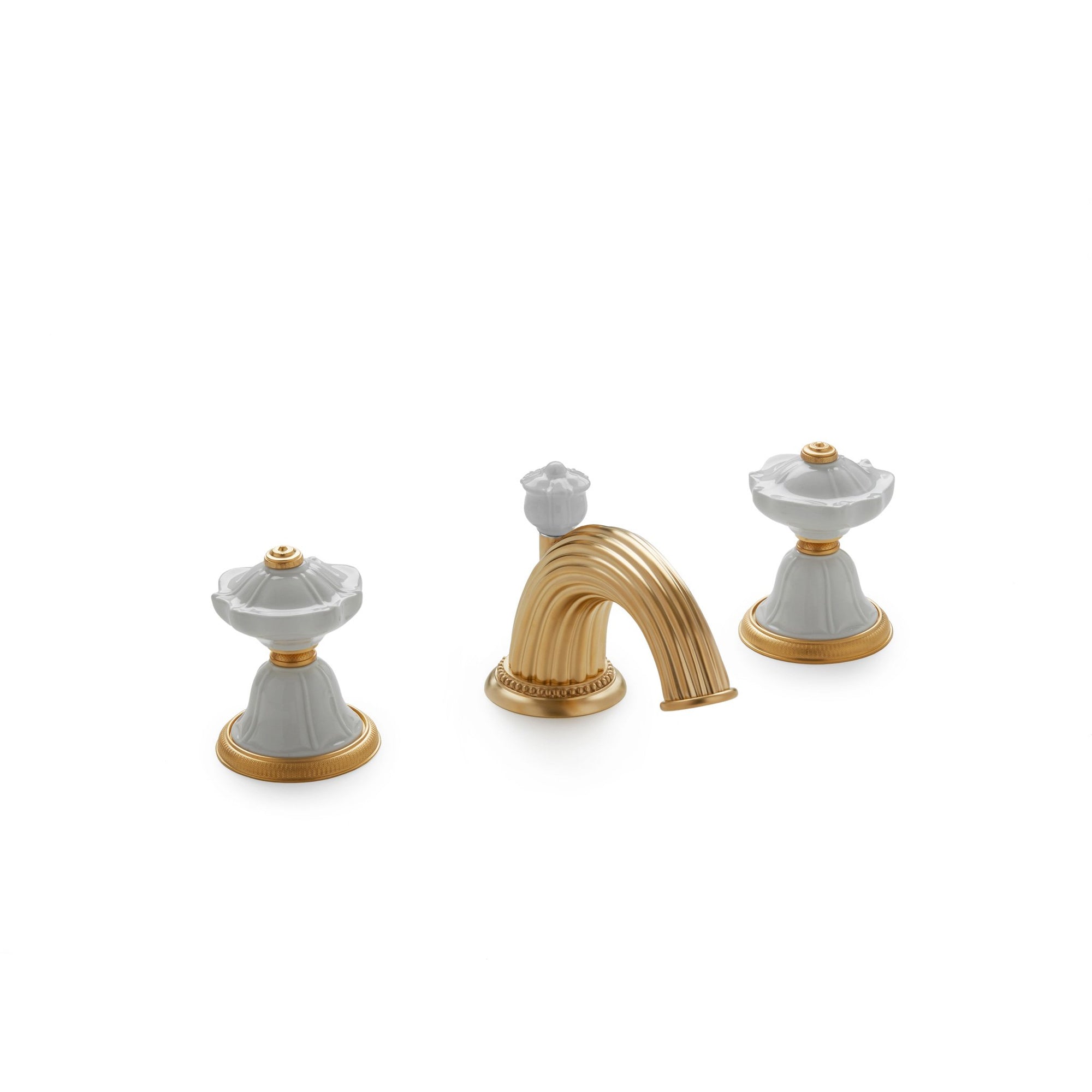 1097BSN813-03WH-GP Sherle Wagner International Scalloped Ceramic Knob Faucet Set in Gold Plate metal finish with White Glaze inserts