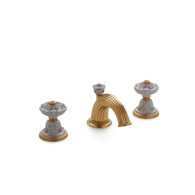 1097BSN813-74GL-WH-GP Sherle Wagner International Provence Ceramic Knob Faucet Set in Gold Plate metal finish in Garlands and Leaves painted on White