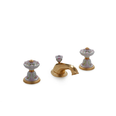 1097BSN818-74GL-WH-GP Sherle Wagner International Provence Ceramic Knob Faucet Set in Gold Plate metal finish in Garlands and Leaves painted on White