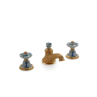 1097BSN819-107A-WH-GP Sherle Wagner International Scalloped Ceramic Knob Faucet Set in Gold Plate metal finish in Artichoke painted on White