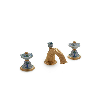 1097BSN821-107A-WH-GP Sherle Wagner International Scalloped Ceramic Knob Faucet Set in Gold Plate metal finish in Artichoke painted on White