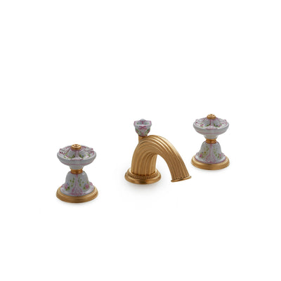 1097BSN821-74GL-WH-GP Sherle Wagner International Provence Ceramic Knob Faucet Set in Gold Plate metal finish in Garlands and Leaves painted on White