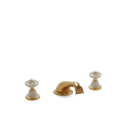 1097DKT818-04SD-GP Sherle Wagner International Provence Ceramic Knob Deck Mount Tub Set in Gold Plate metal finish with Sand Glaze inserts