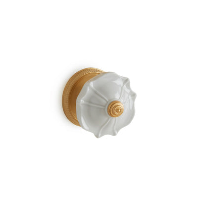 1097DOR-03WH-GP Sherle Wagner International Scalloped Ceramic Door Knob in Gold Plate metal finish with White Glaze inserts