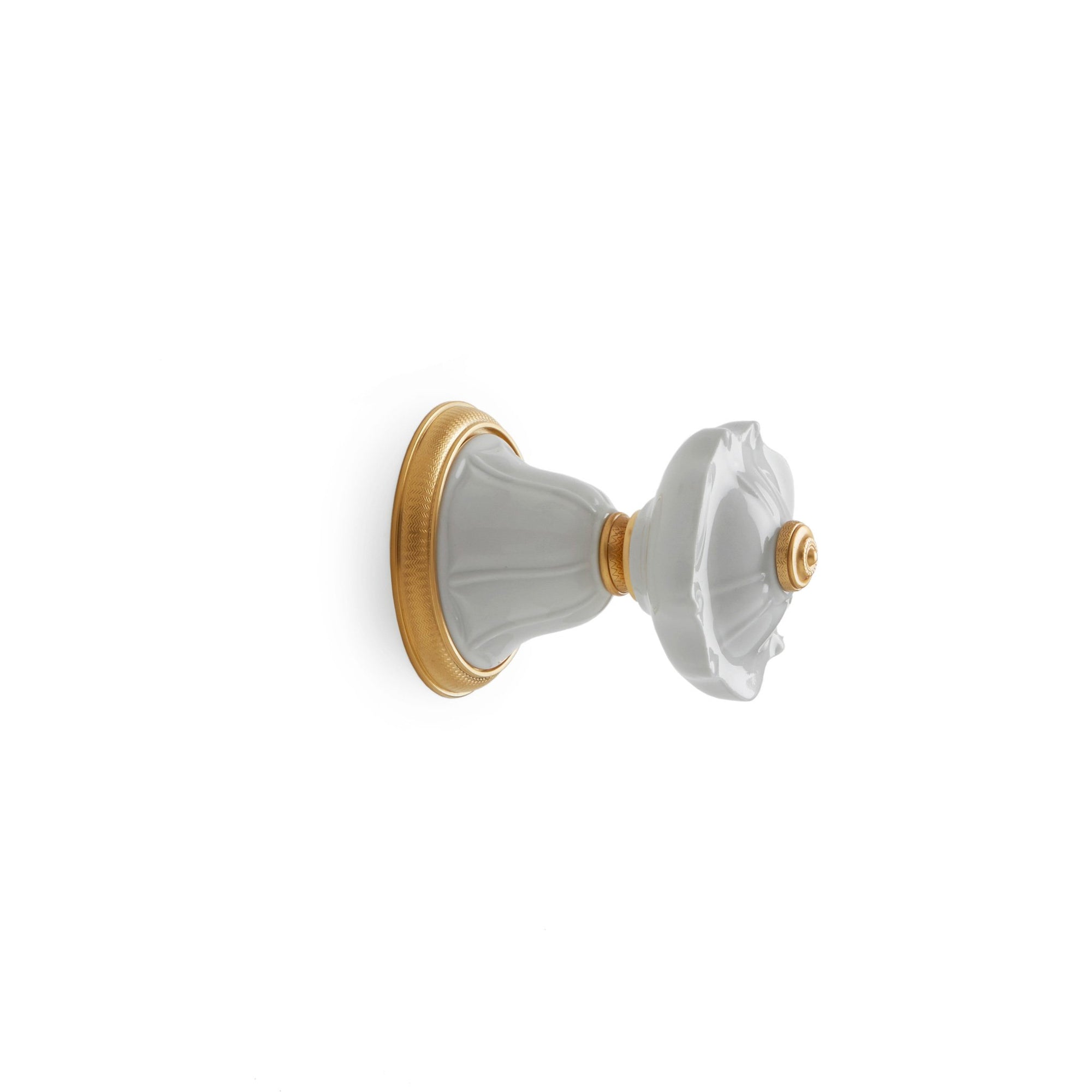 1097KB-ESC-03WH-GP Sherle Wagner International Scalloped Ceramic Knob Volume Control and Diverter Trim in Gold Plate metal finish with White Glaze inserts