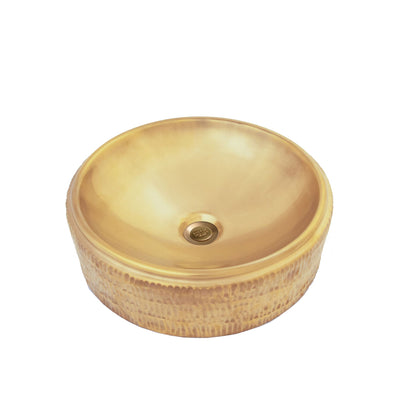 15RD-VSL-CHIS-14GP Sherle Wagner International Burnished Gold Chiseled Round Ceramic Vessel Sink