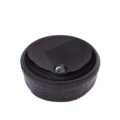 15RD-VSL-CHIS-BLK Sherle Wagner International Black Glazed Chiseled Round Ceramic Vessel Sink