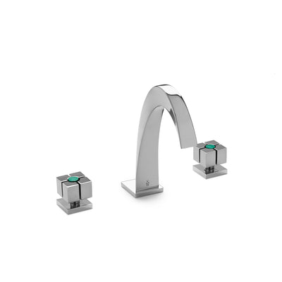 2103BSN108-MALA-CP Sherle Wagner International Arco with Quad Knob Faucet Set with Semiprecious Malachite inserts in Polished Chrome metal finish