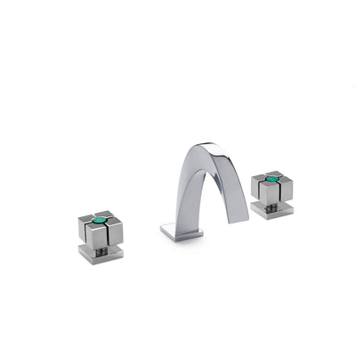 2103BSN108-S-MALA-CP Sherle Wagner International Short Arco with Quad Knob Faucet Set with Semiprecious Malachite inserts in Polished Chrome metal finish